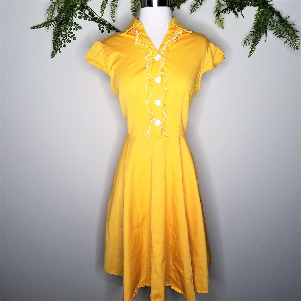 Yellow Ruffle Button-Up Dress
